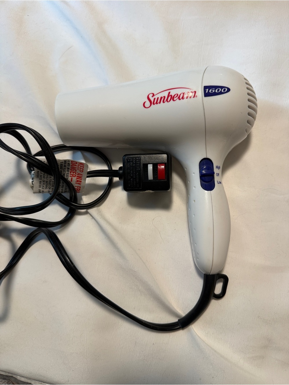 Sunbeam 1600W Hair Dryer Model SBPC30 White Tested Working